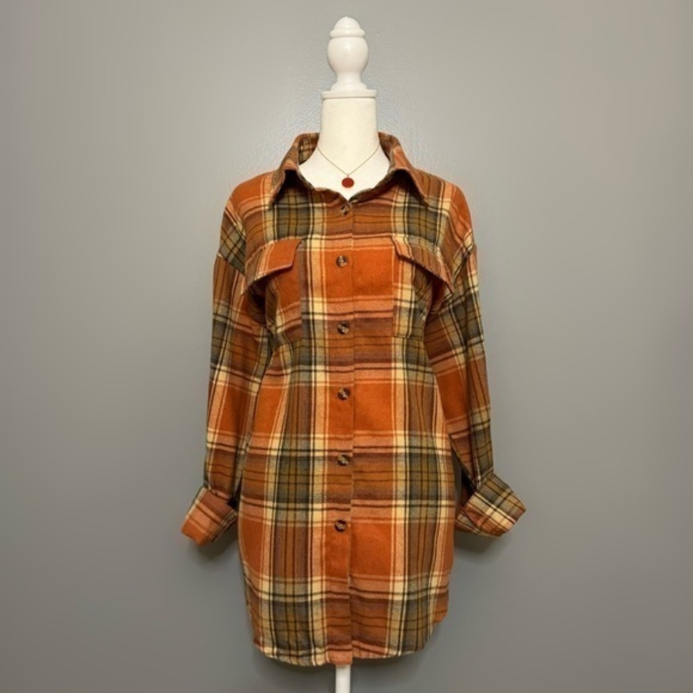 NWOT Brandless Burnt Orange Plaid Button Down Top Size XXL